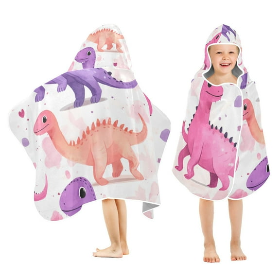 Cartoon Pastel Dinosaurs Toddler Hooded Beach Towel 24" x 50" Kids Bath Towels Soft Quick Dry for Swim Pool Boys Girls