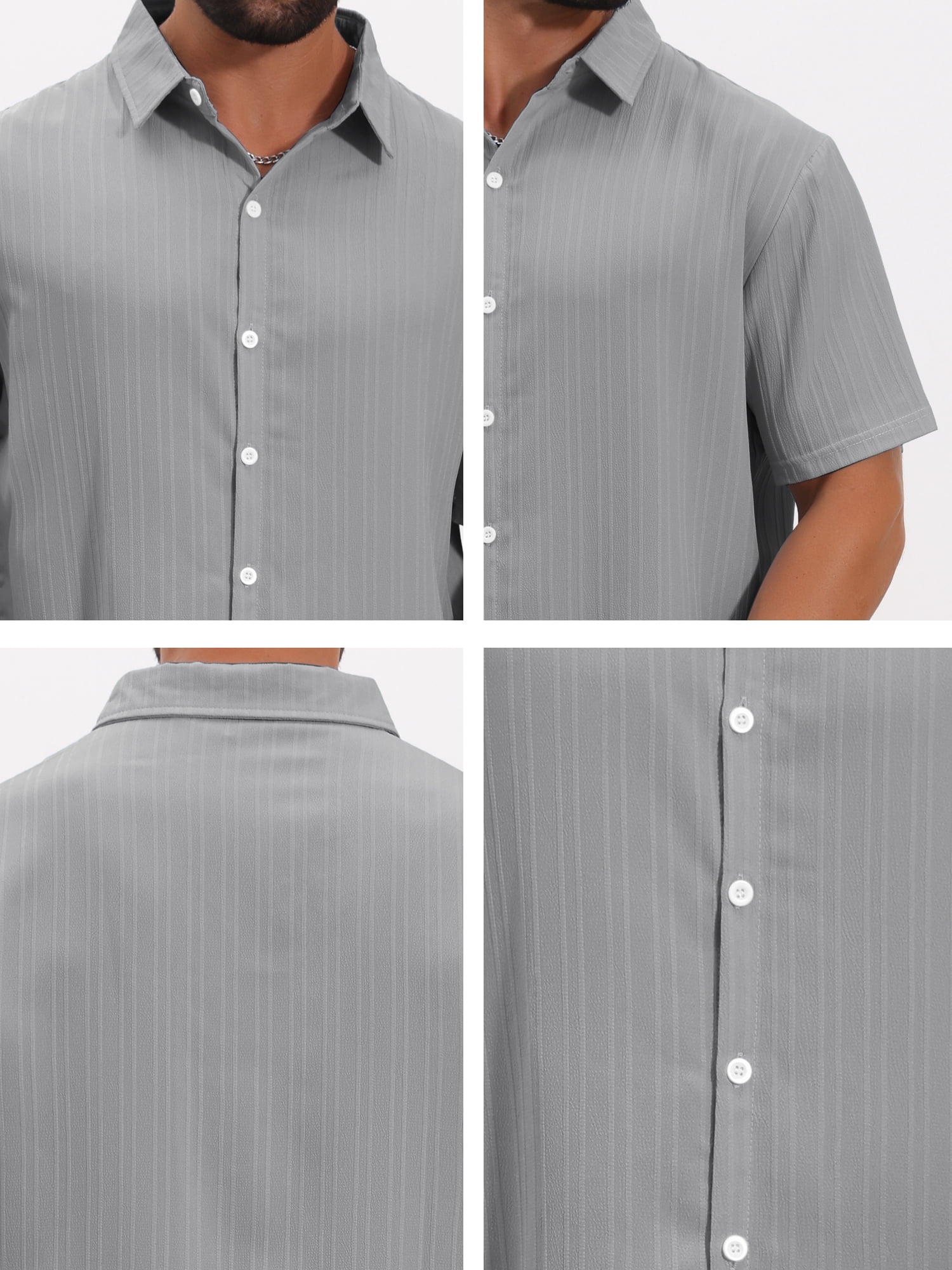 DARING DIVA Men's 2 Pieces Beach Shirt & Shorts Striped Textured Outfits 3XL Gray