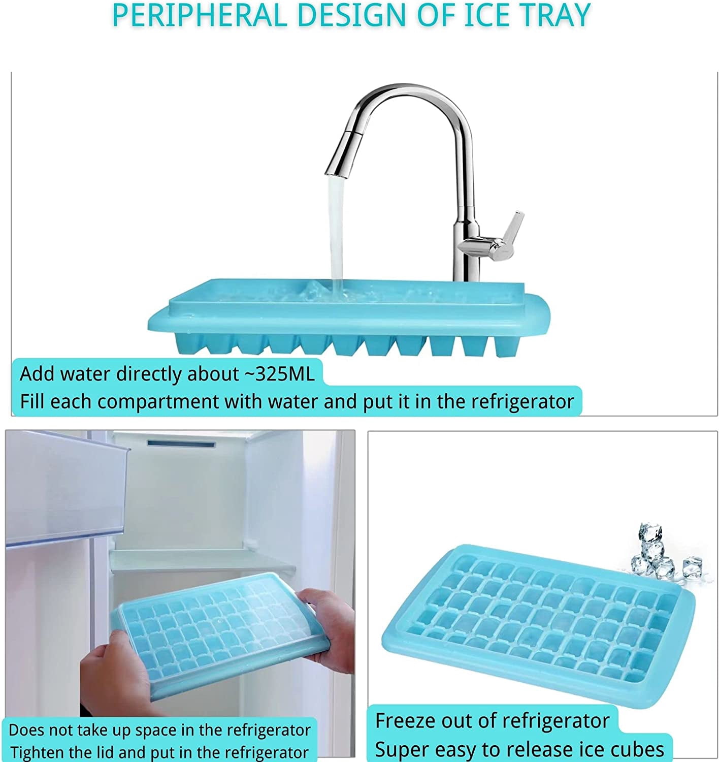 Ice Cube Tray with Lid and Bin for Freezer, Easy Release 36 Nugget Ice Tray with Cover, Storage Container, Scoop. Perfect Small Ice Cube Maker Tray & Mold. Flexable Durable Plastic, BPA Free (Green)