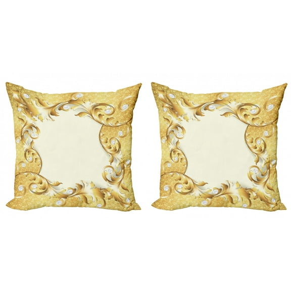 Ambesonne Vintage Throw Pillow Cover 2 Pack, Golden Floral Ornament, 20", Cream Yellow