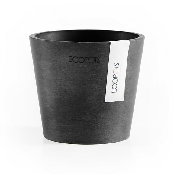 Ecopots Amsterdam Mini Durable Modern Round Recycled Based Composite Flower Pot Planter, Dark Grey, 4"