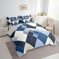 thumbnail image 3 of Feelyou Checkered Geometry Bedding Comforter Set 7pcs, Modern Abstract Queen Bedding Sets, Dodger Blue Plaid Reversible Queen Sheet Sets, Lightweight Room Decor, 3 of 7