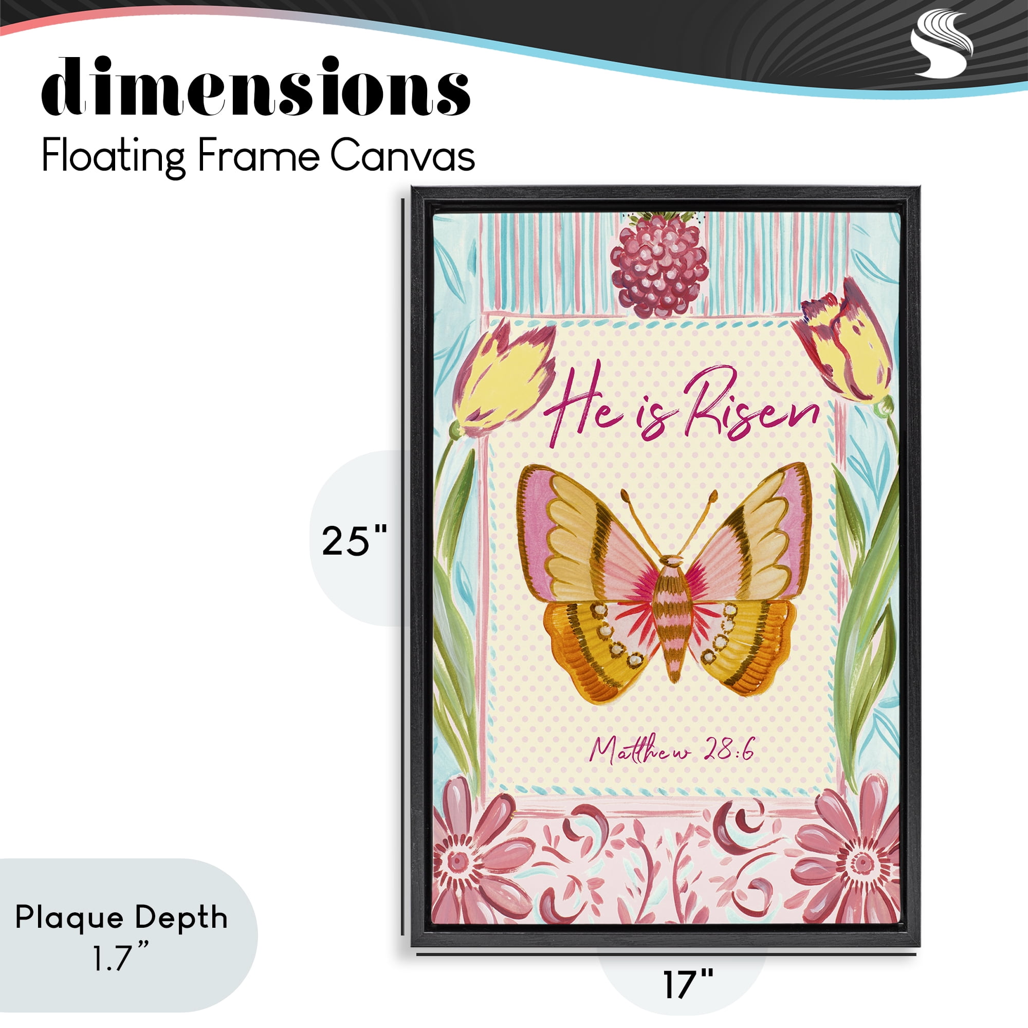 Stupell Industries He Is Risen with Butterfly Black Framed Floater Canvas Wall Art, design by Ani Del Sol
