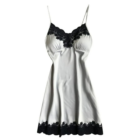 

Jpgif Women Sexy Satin Fashion Patchwork Lace Bow Pajamas Sling Sleepwear