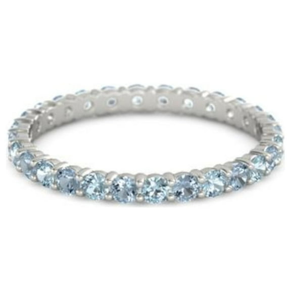 Aquamarine With Blue Topaz Round 2.50 MM Eternity 925 Sterling Silver Women Stackable Wedding Ring