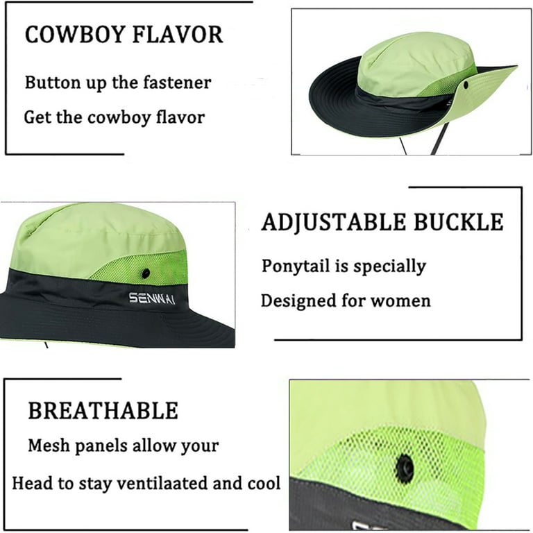 Abcelit Sun Hats for Women Visors Hat Fishing Fisher Beach Hat UV Protection Cap Black Casual Womens Summer Caps Ponytail Wide Brim Hat Green, adult