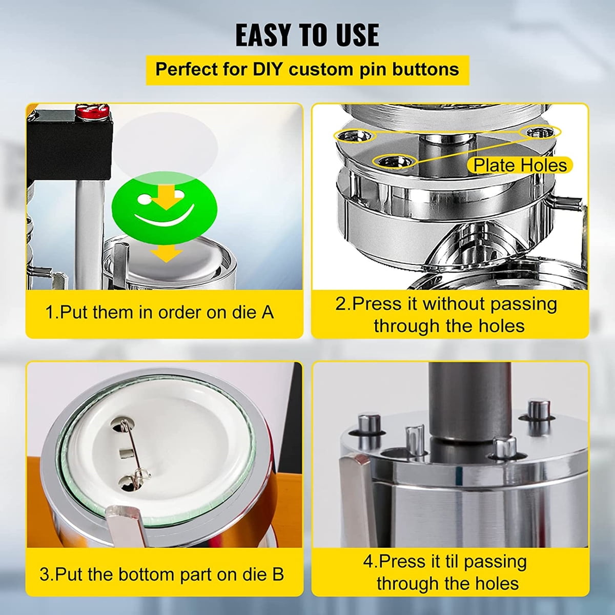 Badge Pin Button Maker Machine, Brooch Button Press Maker DIY Badges Set, with 100 Pcs Button Parts ,Beginner-Friendly