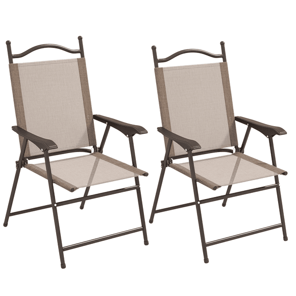 Outsunny Folding Patio Chairs Set of 2 with Armrest, Mesh Fabric Seat