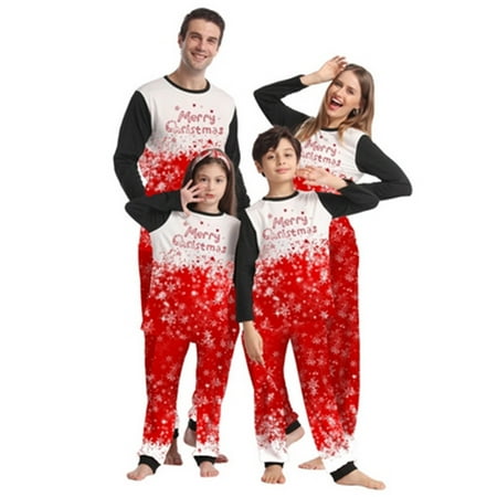 

Raruxxin Christmas Family Matching Pajamas Gradient Snowflake Letter Print Long Sleeve Tops and Casual Pants Holiday Sleepwear