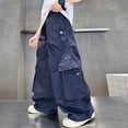 thumbnail image 2 of Atogsazn Boys Baggy Wide Leg Cargo Pants Childrens Casual Loose Fit Sweatpants Quick Dry Lightweight Trouser with Pocket Navy 11-12 Years Fashion, 2 of 7