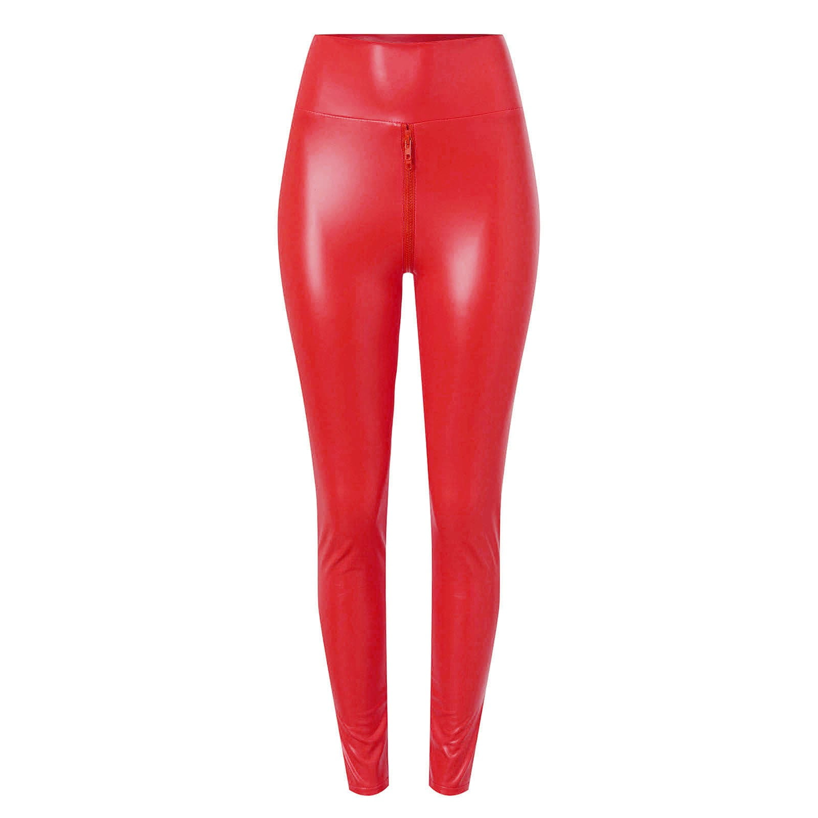 QIJUNTUO ​Women's Faux Leather Yoga Pants With High Waist Tummy Control Slim Fit Workout Trousers For Performance Training​ Dark Red