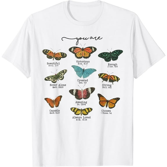 You Are Beautiful Bible Verse Religious Christian Butterfly T-Shirt White 4X-Large