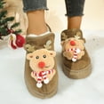 thumbnail image 2 of Platform Slippers for Women Fuzzy House Shoes Slip on Winter Snow Boots Xmas Cartoon Decor Round Toe Booties, 2 of 7