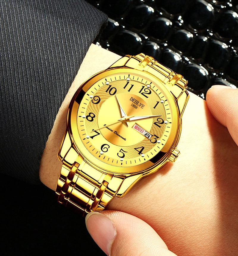 Men's watch with digital luminous display, dual calendar, alloy solid quartz watch, steel strap, waterproof, fashionable non-mechanical wristwatch for men