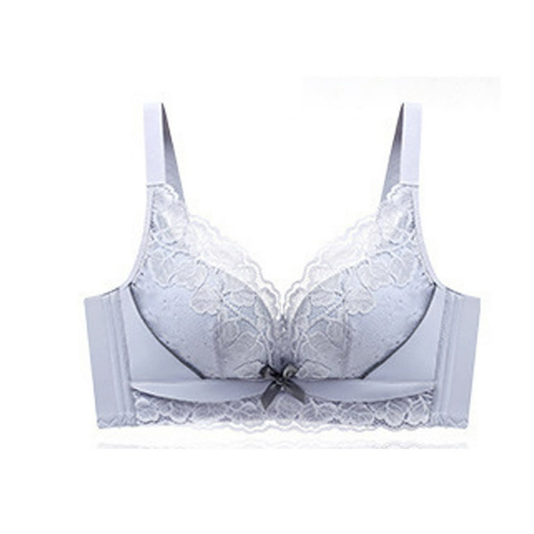 safuny Everyday Bra for Women Plus Size Ultra Light Lingerie Thin Lace Bow,  Full Cup, Gathered Breasts, No Sponge, Comfort Daily Brassiere Underwear  Push-Up Bra Gray XXL 
