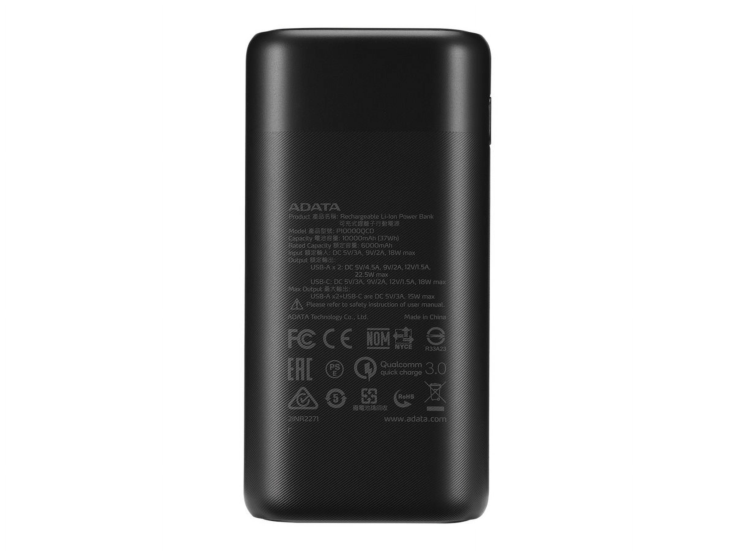 ADATA P10000QSD - Power bank - 10000 mAh - 37 Wh - 22.5 Watt - 4.5