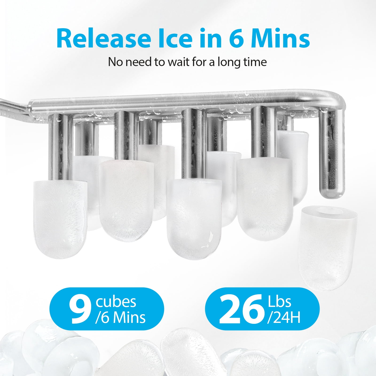 Aeitto Bullet Ice Maker Countertop, 26lbs in 24Hrs, Portable Ice Maker Machine with Self-Cleaning Function,Selectable Ice Size,Ice Machine for Home/Kitchen/Bar,White