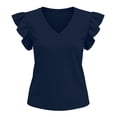 thumbnail image 6 of CYMMPU Women's Summer Solid Color Short Sleeve Flutter Sleeve Top, Loose Casual Lightweight Summer Blouse Tee Navy M, 6 of 6
