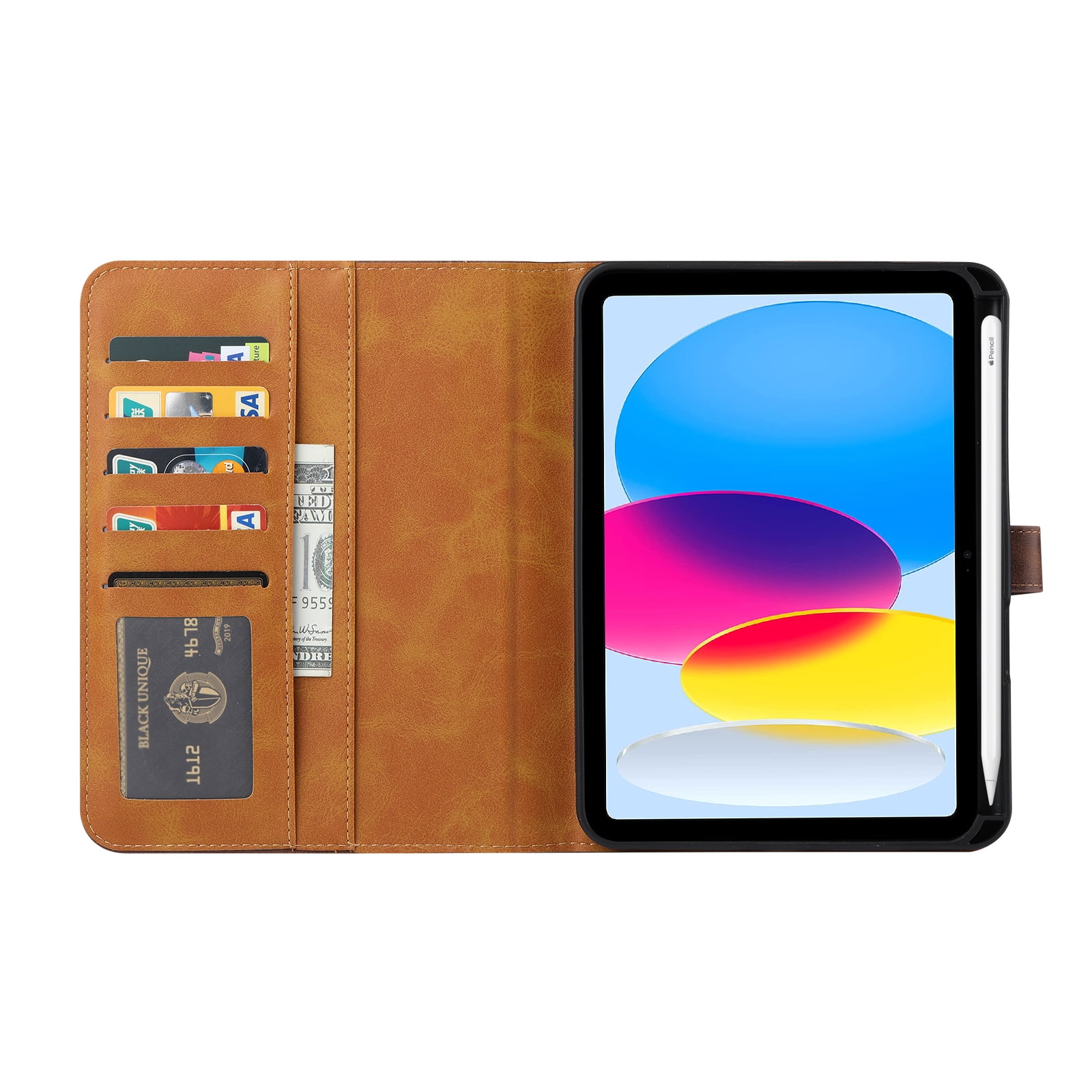 ELEHOLD iPad Case For Apple iPad 11th(A16) 2025 Multi-Functional Flip Leather Wallet Case with Front Pocket Card Slots Kickstand Pencil Holder Shockproof Business Men Women Case Cover,Red