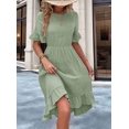 thumbnail image 4 of Women'S Short Sleeve Dresses High Waist Round Neck Solid Flounce Sleeve Ruffle Dress Bean Green XXXL, 4 of 8