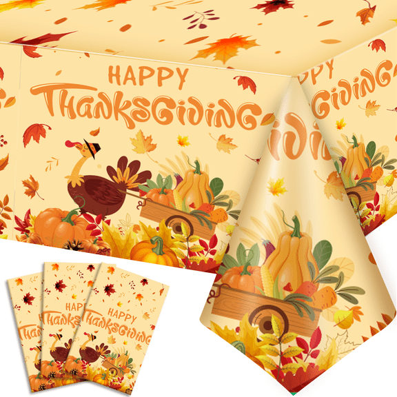 3pcs Thanksgiving Party Tablecloth Set-Fall Pumpkin Maple Thanksgiving Table Cloth&Thanksgiving Decorations Tablecloth,for Thanksgiving Party Decorations&Fall Party Decorations