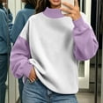 thumbnail image 2 of Womens Mock Neck Sweatshirt Oversized Pullover Sweatshirts No Hood Plain Long Sleeve Turtleneck Tops Fall Winter Clothes Light Purple XL, 2 of 8