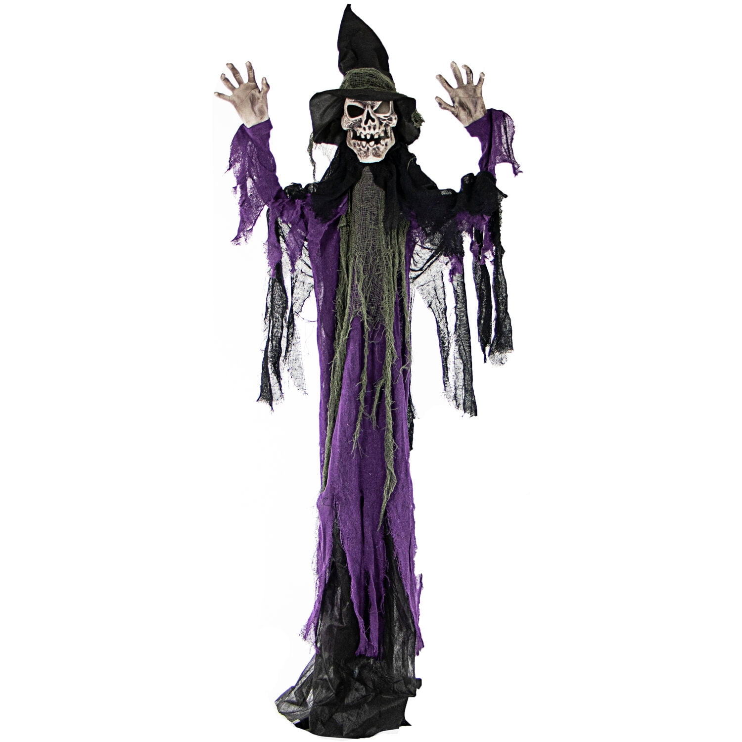 Haunted Hill Farm Life-Size Skeleton Witch Prop w/ 6-Function Multi-Color Light, Multicolor