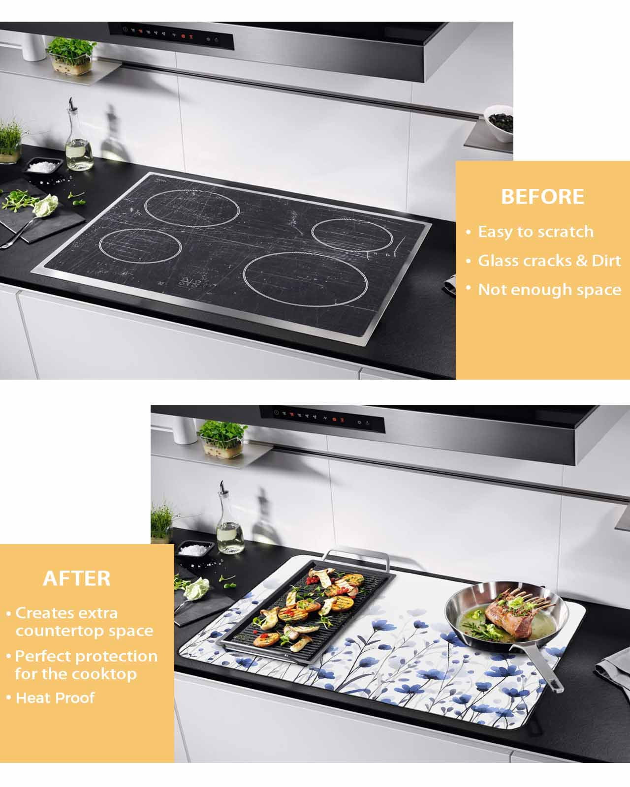 nqOlkjepod Large Induction Cooktop Protector Mat 36"x21", Purple Floral Butterfly Stove Top Covers for Electric Stove, Spring Rustic Botanical Flowers Stove Burner Cover Mats, Glass Top Stove Cover