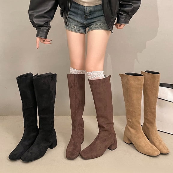 THDHVS Womens Boots,Shoes for Women,Fashion and Casual Versatile Cool Fashion Pointed Thick Heel Solid Color High Boots Mid-Heel Knee-High Boots Khaki