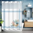 thumbnail image 2 of Marine Life No Hook Shower Curtain with Snap in Liner Starfish Shell Coral Blue Striped Eucalyptus Leaves Waterproof Bathroom Shower Curtain with See Through Top Window for Bathtub 60" x 72", 2 of 9
