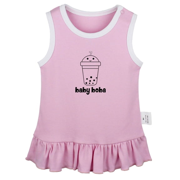 Baby Boba Funny Dresses For Baby, Newborn Babies Skirts, Infant Princess Dress, 0-24M Kids Graphic Clothes (Pink Sleeveless Dresses, 6-12 Months)