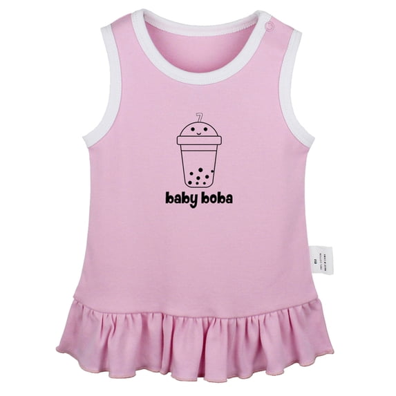 Baby Boba Funny Dresses For Baby, Newborn Babies Skirts, Infant Princess Dress, 0-24M Kids Graphic Clothes (Pink Sleeveless Dresses, 12-18 Months)
