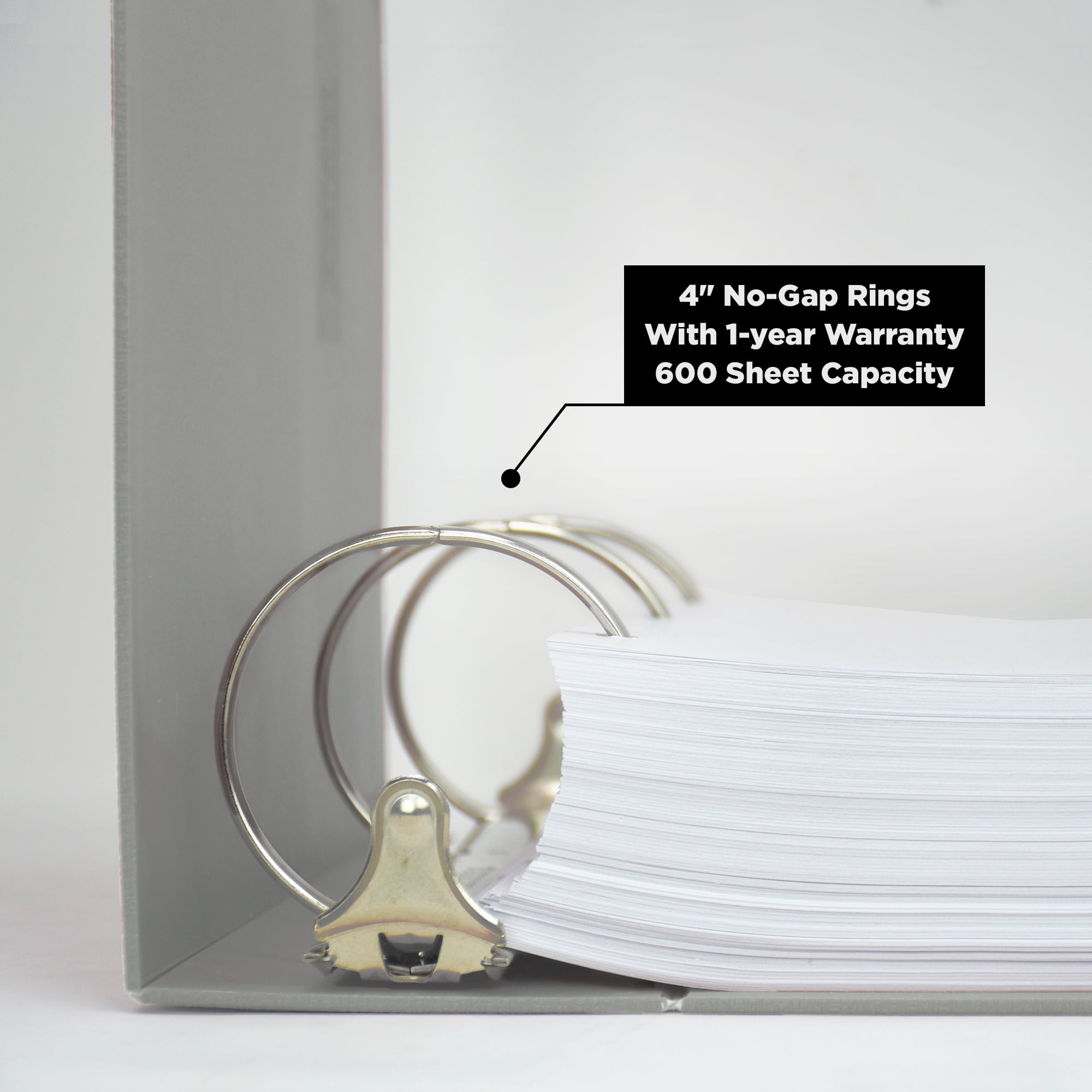 Carstens 4-Inch Heavy Duty 3-Ring Binder - Side Opening, Ash Gray