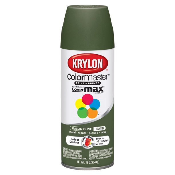 Krylon K05352207 ColorMaster Paint + Primer, Satin, Italian Olive, 12
