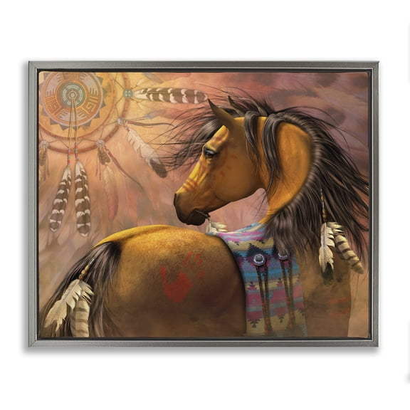 Stupell Industries Rustic Lodge Kiowa Gold Stallion Gray Floating Frame Canvas Art, 21 x 17, by Laurie Prindle