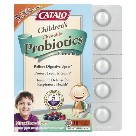 CATALO Children's Chewable Probiotics Formula, Mixed Berry, 5 Billion CFU, 30 Chewable Tablets