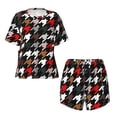 thumbnail image 5 of "Wukai Houndstooth Green Red Women's Pajama Set - Short-Sleeve Top and Shorts with Elastic Waistband and Pockets for Loungewear, Yoga, and Casual Wear-4X-Large, 5 of 8
