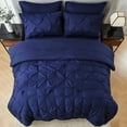 thumbnail image 3 of Flymme King Size Comforter Set 7 Pieces Pintuck Bed in a Bag Dark Blue Comforter King Pinch Pleat Soft Microfiber Bedding Set for All Season, 3 of 8