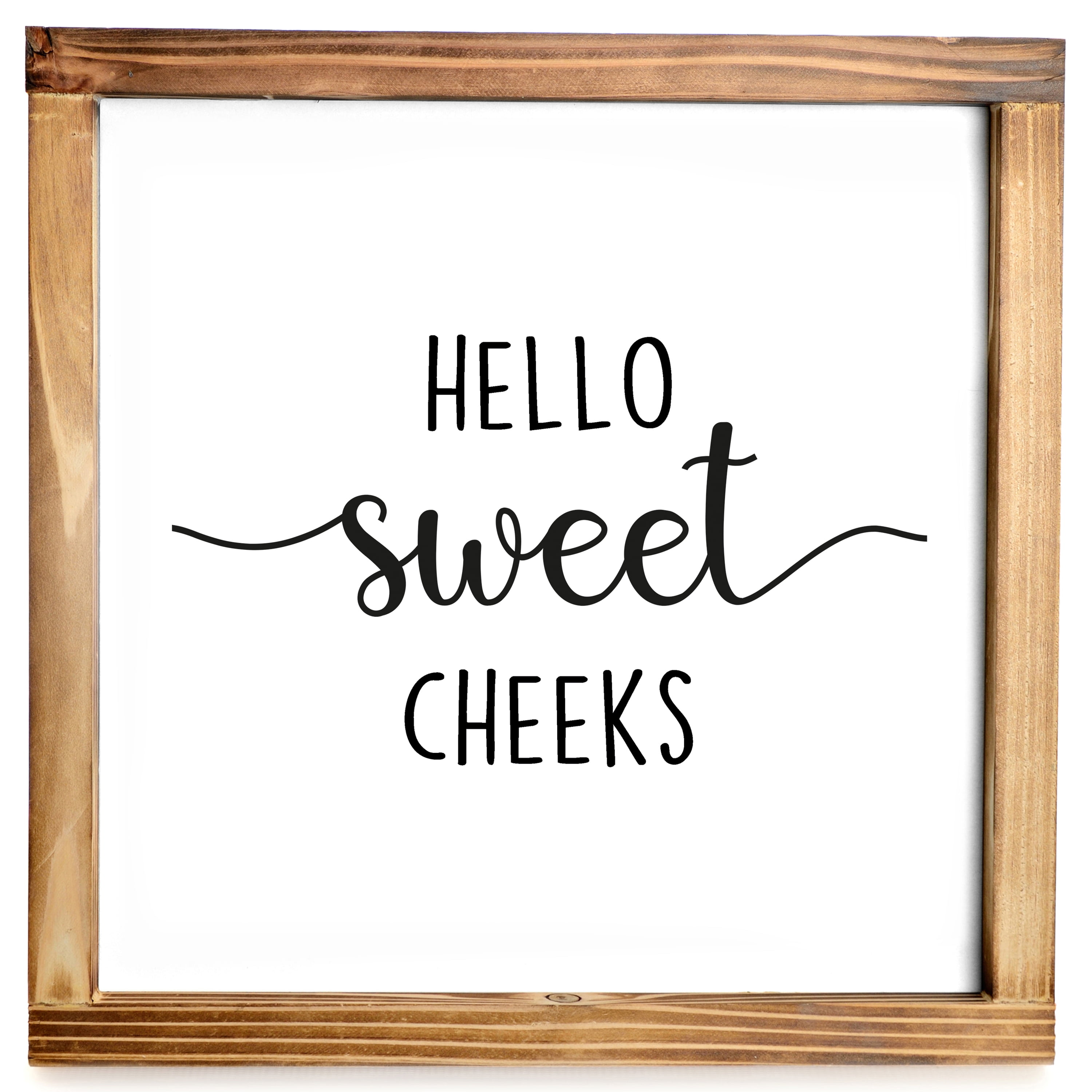 Hello Sweet Cheeks Funny Bathroom  Wood Sign Shelf Sitter Farmhouse 8x3" bw2 