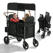 TABU Stroller Wagon for 2 Kids,2 Seater Stroller Wagon with Adjustable Handles,5-Point Harnesses,Black
