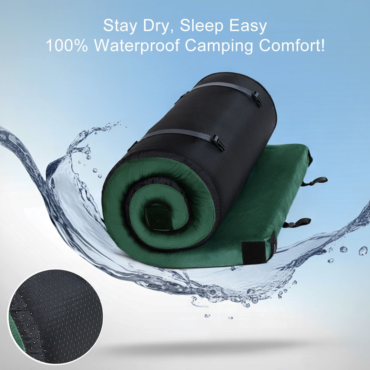 L'AGRATY 3" Memory Foam Camping Mattress Pad, Portable Sleeping Pad for Adult, Waterproof Roll Up Mattress for Travel Truck Bed Tent, Car Bed with Travel Bag, Twin, Green