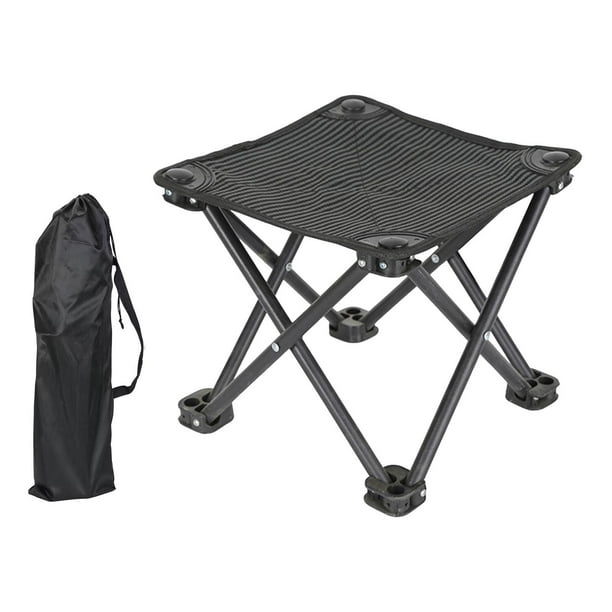 Taburete de campamento Taburete plegable portátil Silla pequeña Reposapiés Asiento Taburete plegable para acampar Taburete plegable para exterior Play Negro con bolso