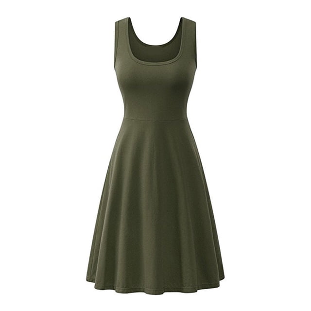 MAWCLOS Robe Midi Aguichant à Col Rond pour Femme, Débardeur de Fête, Robe d'Été de Plage, Vert Armée, G