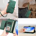 thumbnail image 3 of Funda para Honor X50 5G con cremallera tipo cartera, tarjetero, marco de fotos, soporte y cordón, de piel sintética. verde, 3 of 5