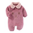 thumbnail image 2 of FAOWME Big Kids Girls Boys Romper Fuzzy Long Sleeve Turndown Collar Cartoon Prints Comfortable Warm Bodysuits Jumpsuits For Daily Wear Purple 9-12 Months, 2 of 6