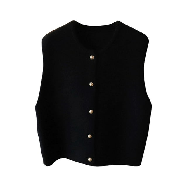 Chaleco de punto, ropa, diseño vintage, botonadura sencilla, cárdigan cómodo. Negro