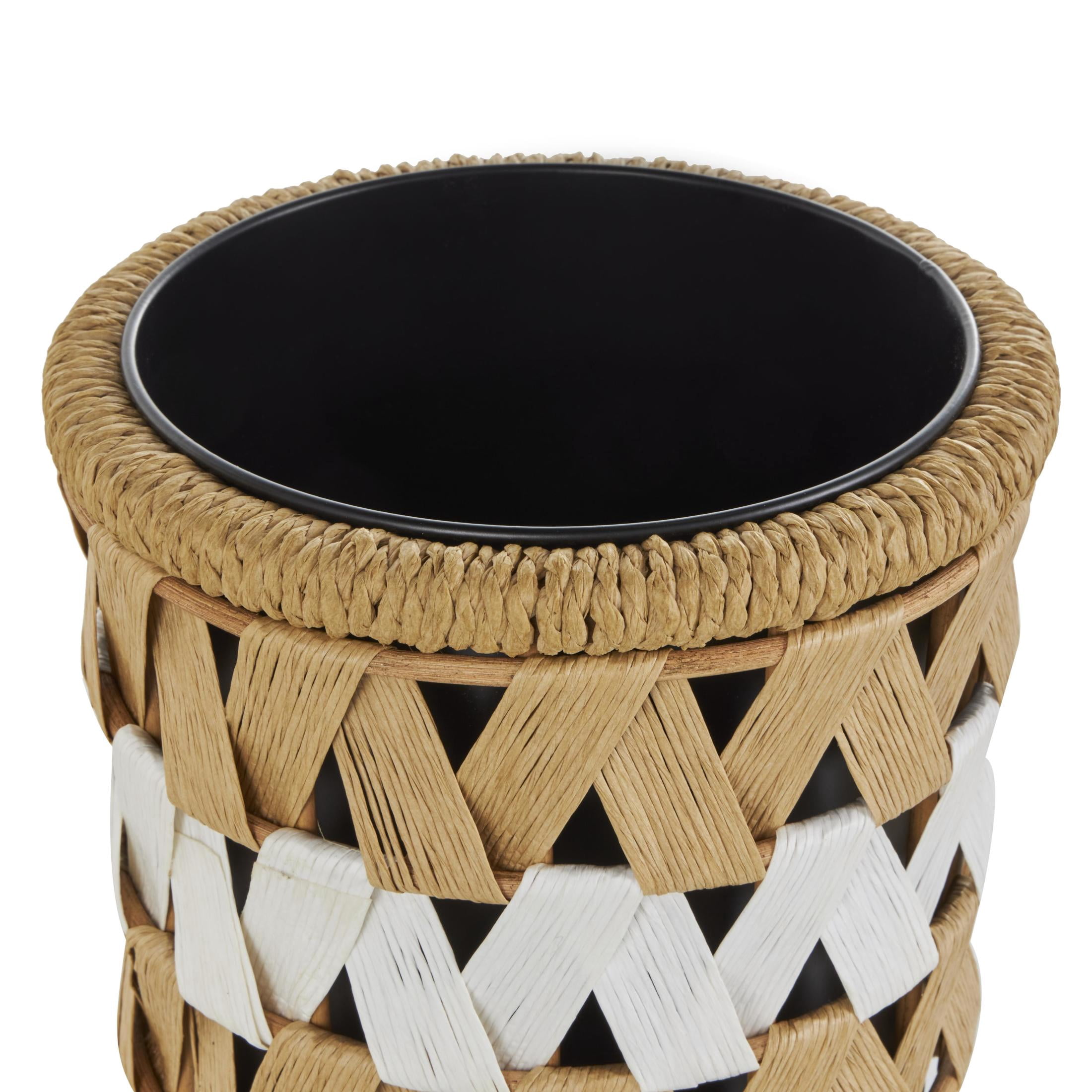 DecMode 13", 9"H Handmade Woven Chevron Brown Jute Rope Geometric Planter with Wooden Legs (2 Count)