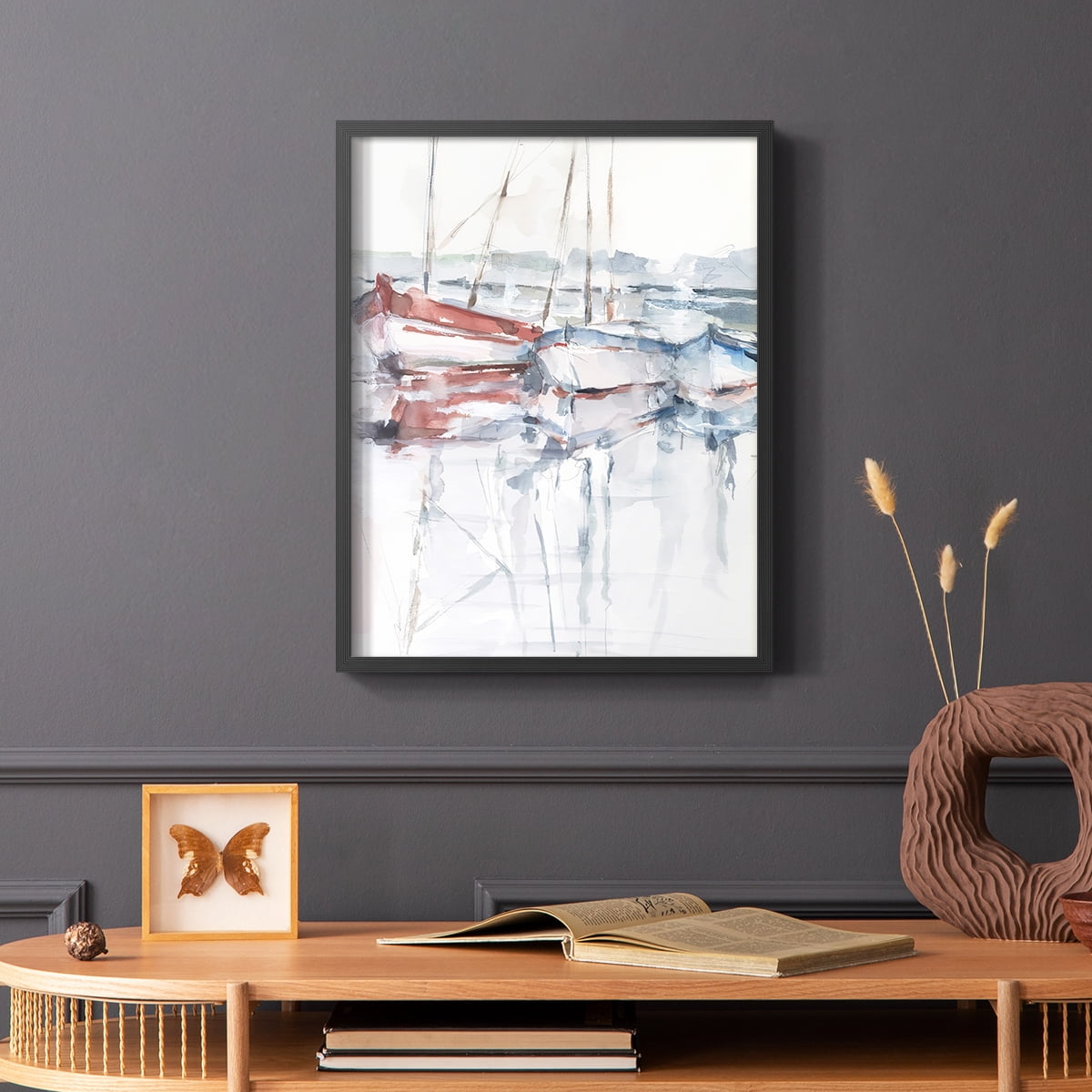 Watercolor Harbor Study II Framed Print in Black Solid Wood 16 x 20 Framed Print