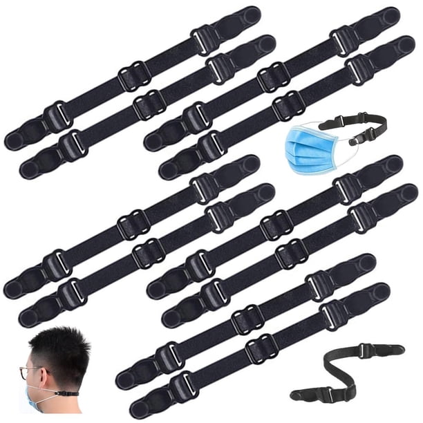Correa extensora para mascarilla, 10 unidades de tejido elástico para sujetar mascarillas, clip para sujetar las orejas con correa ajustable para la parte posterior de la cabeza