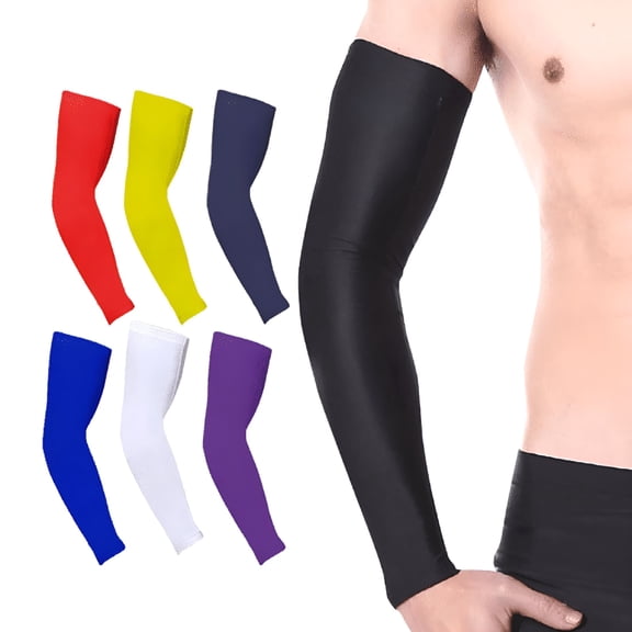 TELOLY UV Sun Protection Compression Arm Sleeves L for Football Golf and Volleyball Lycra, Black